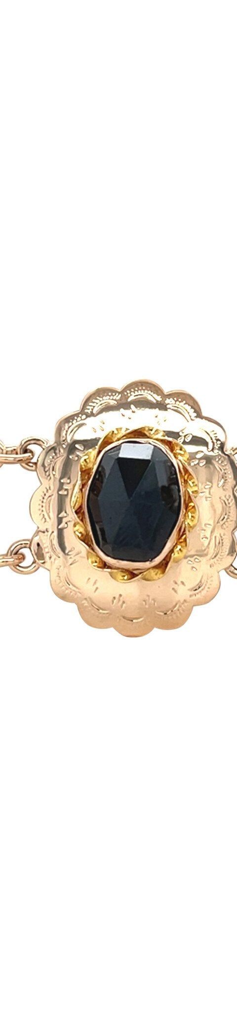 Vintage 14K Gold Boat Link Bracelet with Garnet